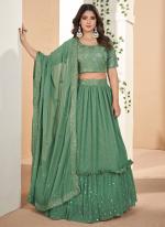 Faux Georgette Green Traditional Wear Thread Work Lehenga Choli